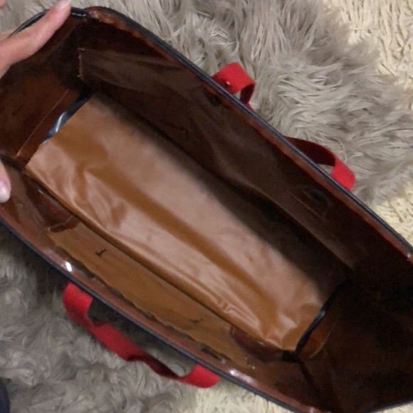 Vintage Tote-Red & Black Plaid-Fabric/PVC-Open Top-Large size - Picture 10 of 17